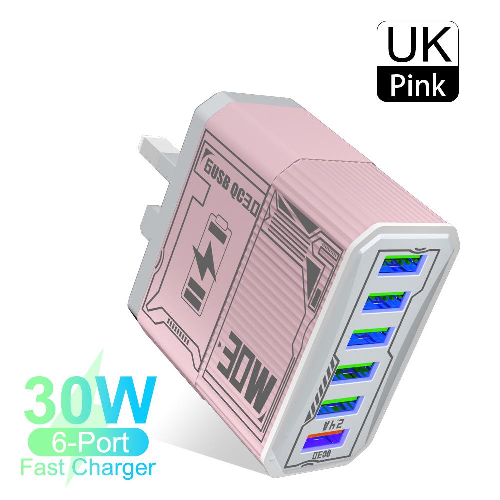 30 Вт 6-портовый USB-адаптер для быстрой зарядки QC3.0 - вилки EU, US, UK, AU