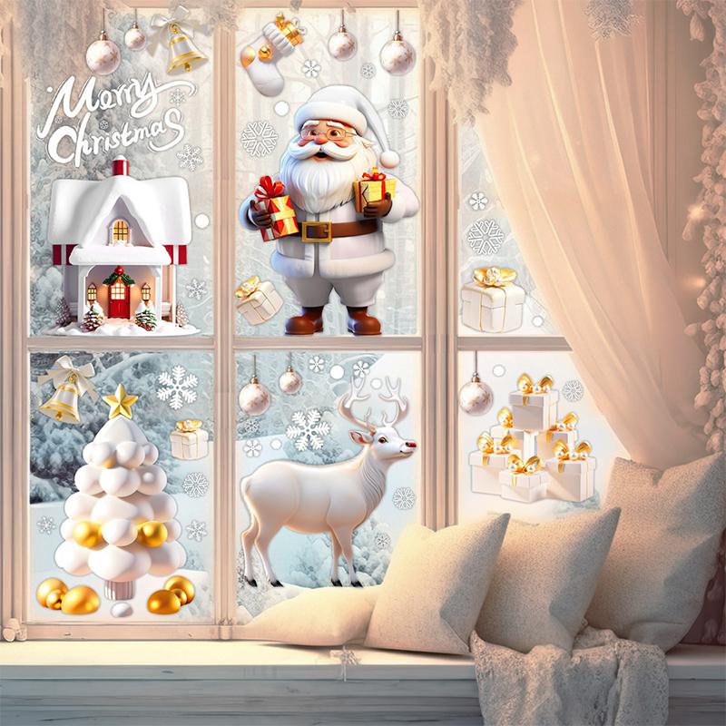 Christmas Snowman Snowflake Santa Claus Home Party Decoration Stickers Electrostatic Glass Window Wall Decals New Year