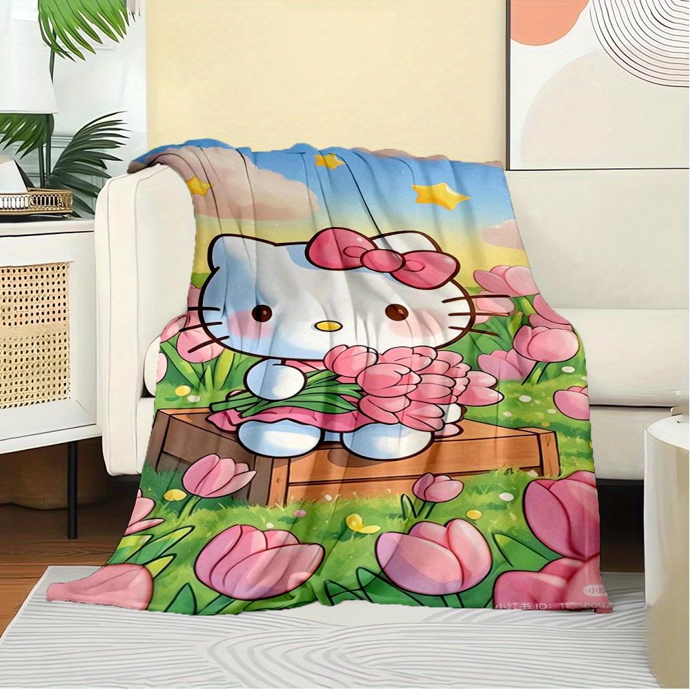 1pc Hello Kitty, Flowers, SpringDigital Print Fleece Blanket - Contemporary Style, Suitable for All Seasons, Perfect for Home, Travel, or Ca