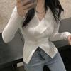 Women Knitted Bottoming Sweater Spring Autumn V Neck Solid Color Long Sleeve Design Cross