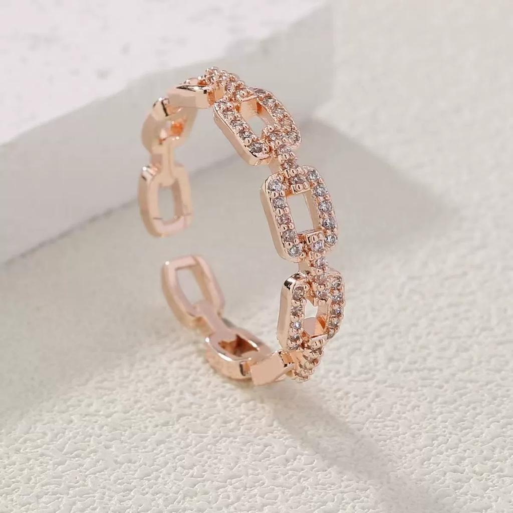 Кольца с открытым дизайном и твистовой цепью из циркона для женщин, золотой и серебряный цвета, элегантное кольцо на палец, женские корейские свадебные украшения, подарок