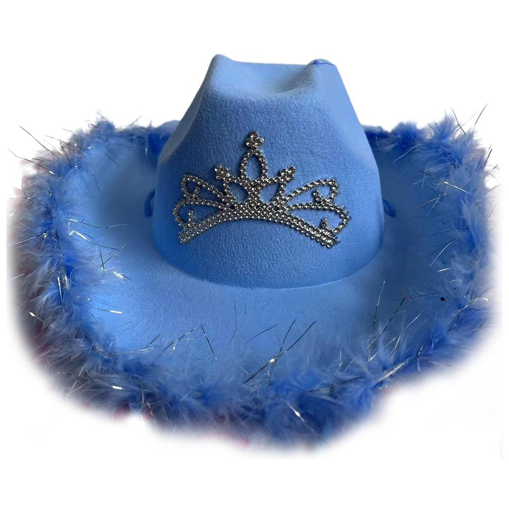 Винтажная светодиодная ковбойская шляпа с перьями на полях и стразами на тулье, женская фетровая шляпа с мишурой в западном стиле, шляпа для ковбоев