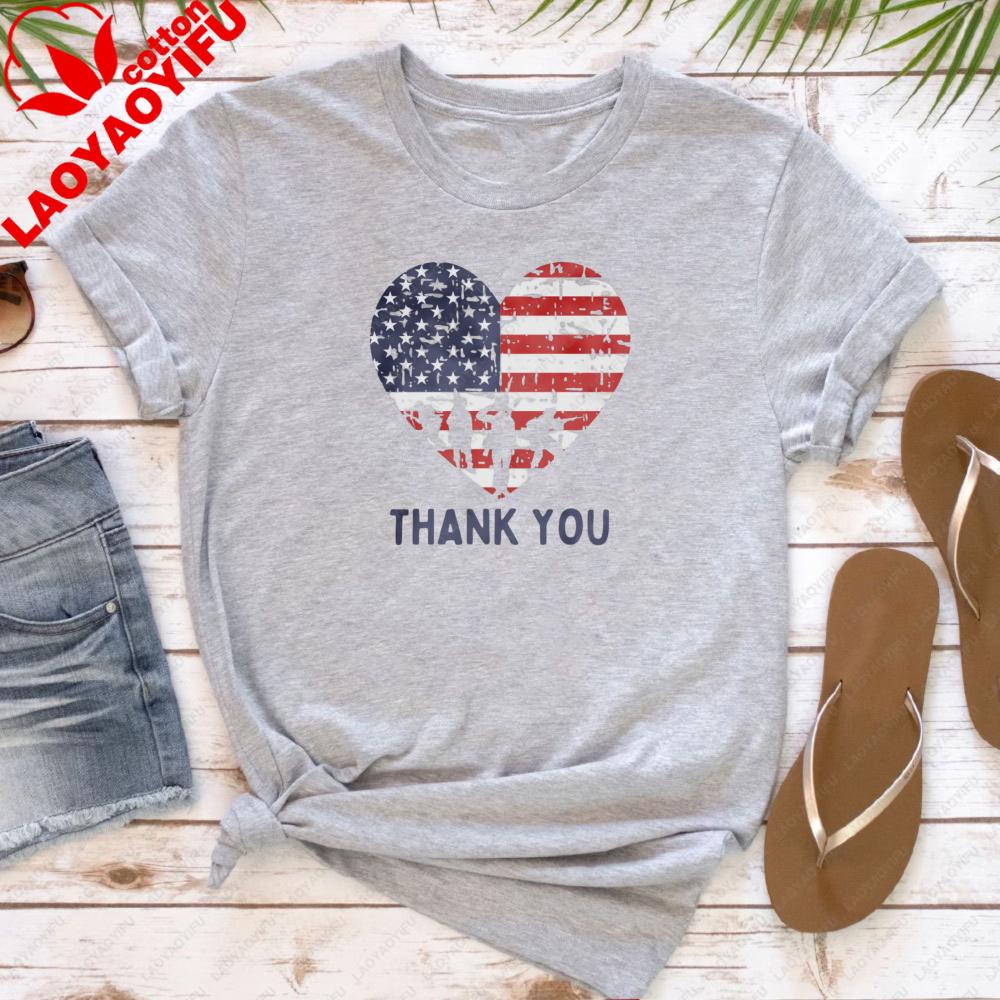 Memorial Day Shirt Thank You Shir Patriotic American Flag Tops Women Shortsleeved Clothes Army Tees Heart Memorial Day Tops