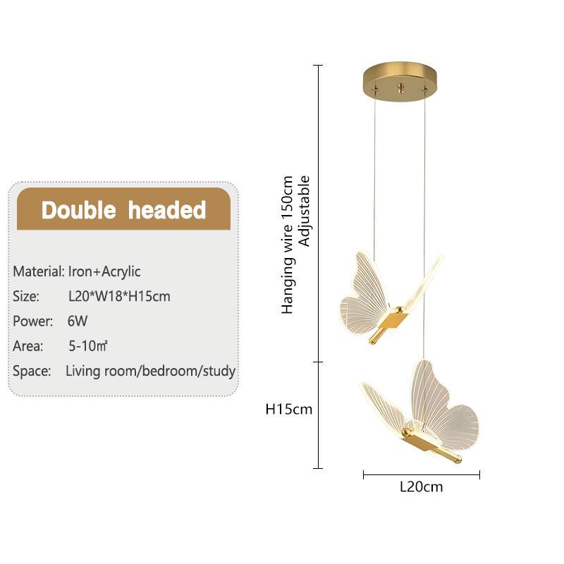 Modern Butterfly LED Pendant Lamps for Bedside Bedroom Hanging Lighting Fixtures Interior Chandelier Lights for Kitchen Home