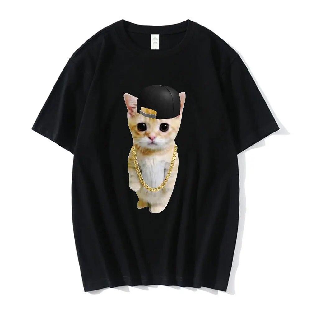 El Gato Meme Sad Crying Cat Munchkin Kitty Meme Модная футболка с рисунком Модные футболки с короткими рукавами Унисекс Негабаритная уличная одежда