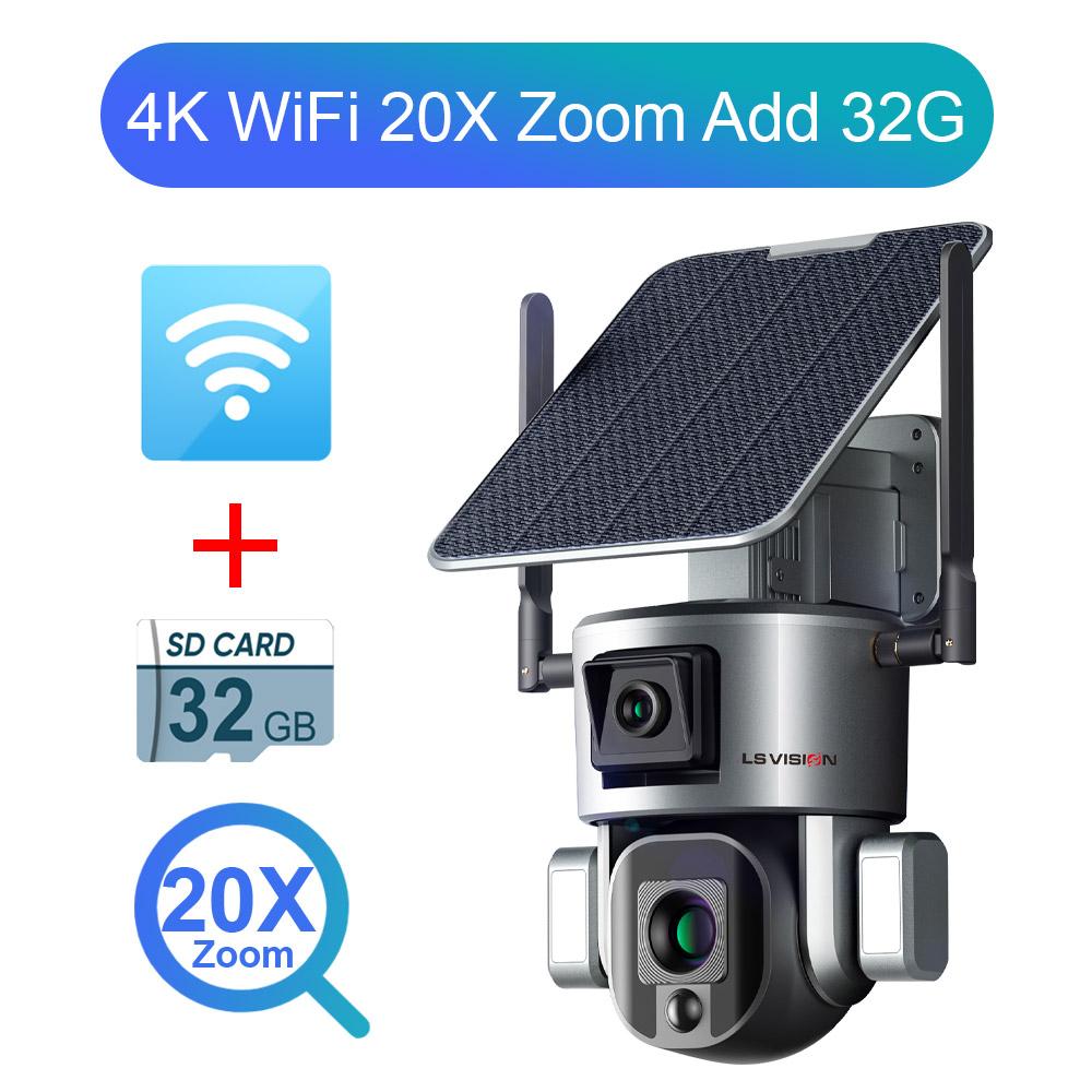LS VISION 8MP 20X Optical Zoom 4G Solar Camera Dual Screen Wireless Outdoor 4K WiFi PTZ Human Auto Tracking Surveillance Cameras