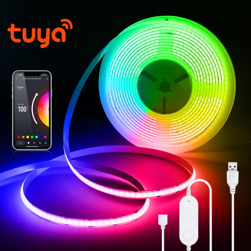 5V COB USB LED Strip Light Tuya Smart WiFi Remote Dimmable FOB RGB Tape Ribbon High Bright TV Backlight Room Deocor Alexa Google