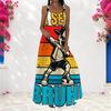 Women Plus Size Scoop Neck Strappy Sleeveless A Line Clover Printed Maxi Dress