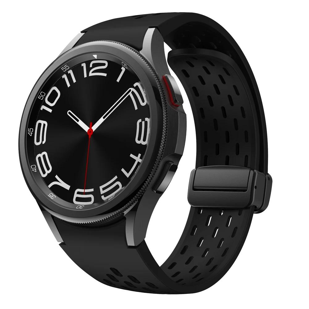 Ремешок с магнитной застежкой для Samsung Galaxy Watch 6/5/4/classic/Pro 45 мм 44 мм 40 мм 43 мм 47 мм, силиконовый браслет без зазоров.