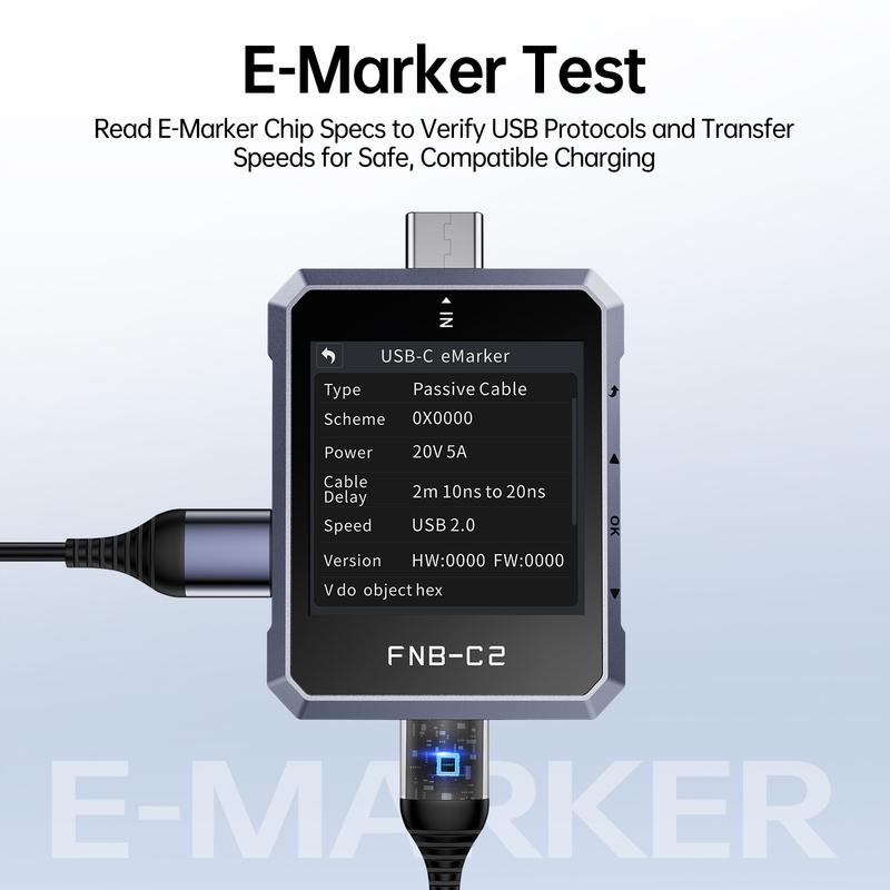 FNIRSI FNB-C2 Digital Voltmeter Ammeter, Type-C Fast Charge Trigger, 240W Max Power Meter, Capacity & Ripple Measurement Tester