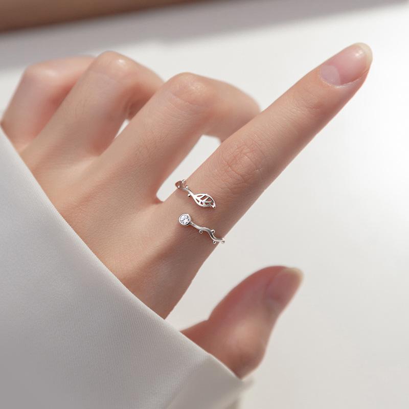 Spiny Leaf Ring Tide Cold Wind Personality Light Luxury Zircon Wave Leaf Ring Opening
