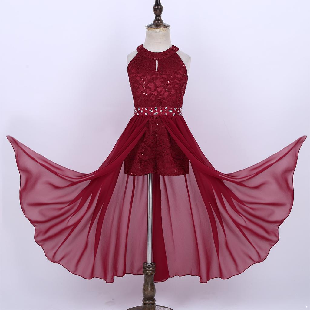 Платье макси для девочек, кружевное платье со стразами и цветочным узором для девочек, пышное платье принцессы, сценические костюмы