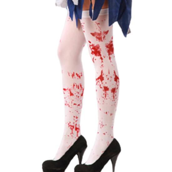 1 Pair Halloween Socks Nurse Cosplay Horror Thriller Style Elastic Anti-slip Thigh Length Zombie Blood Stains Masquerades Parties Costume