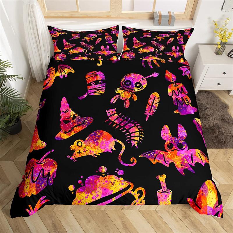 Halloween Duvet Cover Queen Boys Trick Or Treat Bedding Collection For Kids Teen Room Decor Microfiber Soft Sugar Skull Comforter Cover
