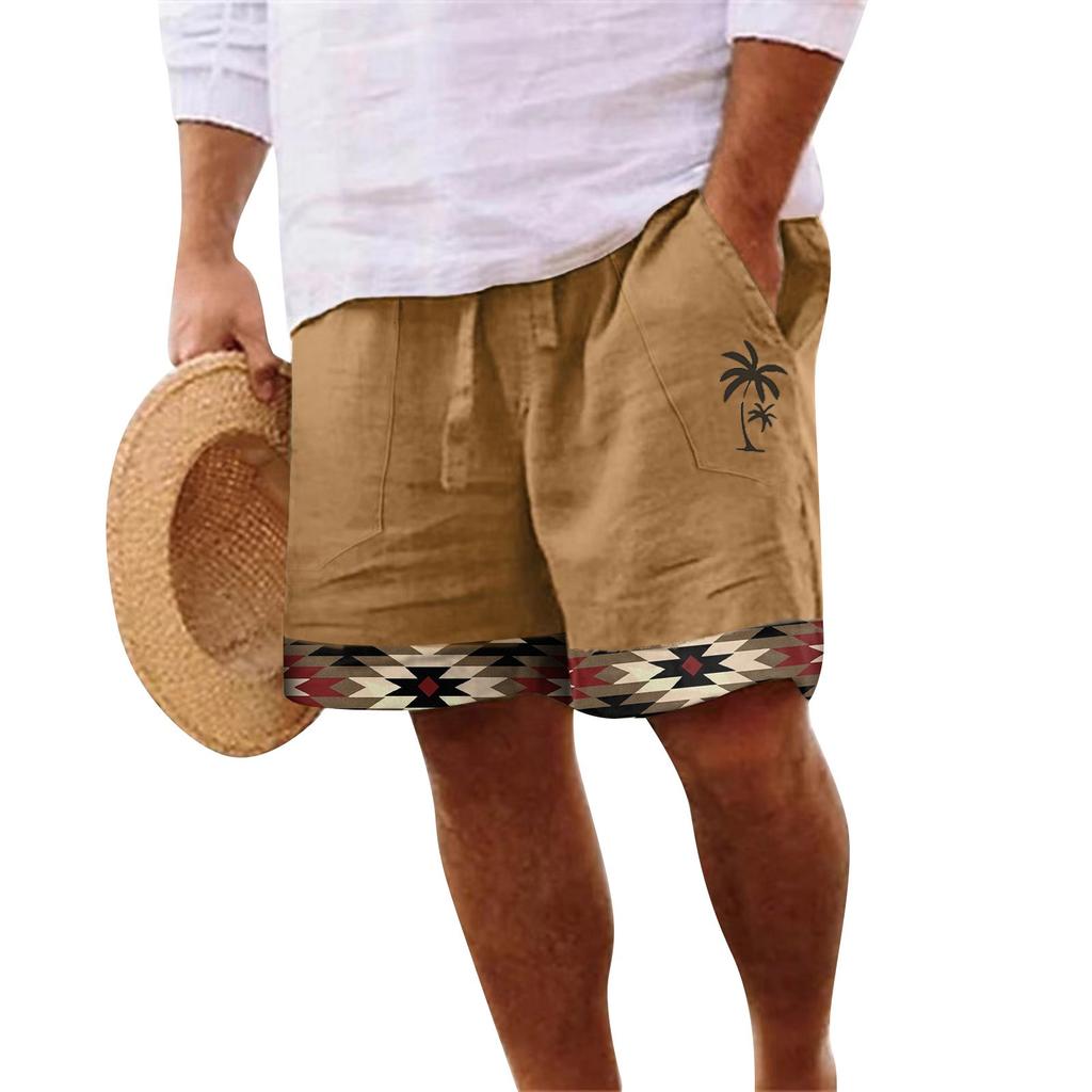 Мужские хлопковые и льняные однотонные спортивные штаны со шнуровкой, мужские шорты, повседневные брюки