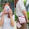HIYQIN Cheki Case instax mini 12 Fujifilm Cheki 12 Case and 28 Photo Album Set Cheki mini 12 Camera Case with Shoulder Strap PU Leather Pink "Cute