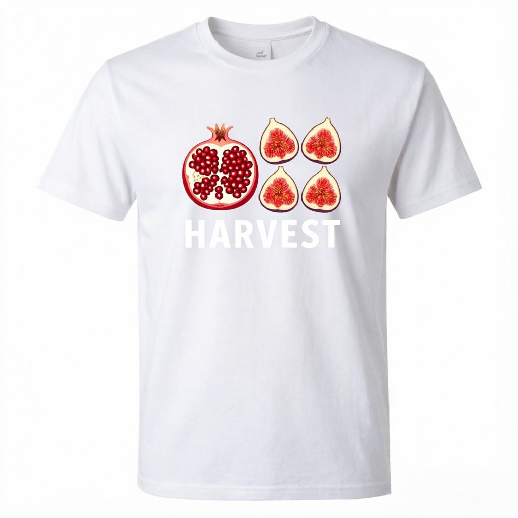 Harvest Letter With Pomegranate And Fig Graphic Tshirt Unisex Unisex Fall Season Cotton Tee Casual Short Sleeve Tops