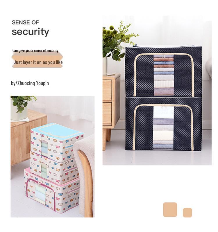 Водонепроницаемый ящик для хранения из ткани Оксфорд со стальным каркасом и прозрачным складным дизайном для гардероба, автомобиля или хранения одеял.