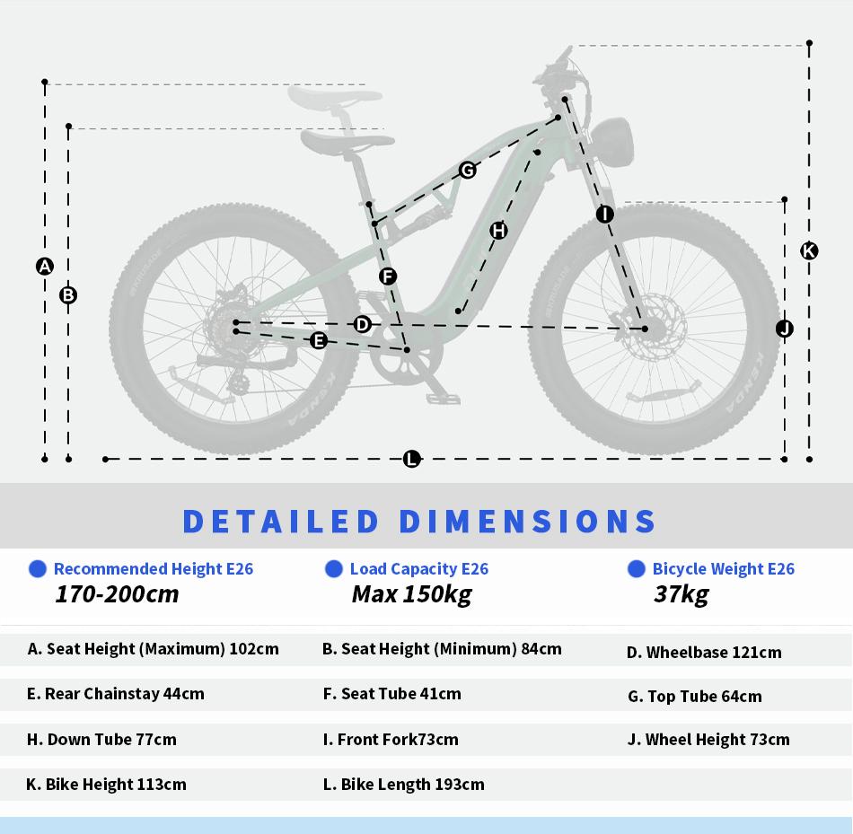 DUOTTS Электровелосипед E26: Дальность действия 120 км, крутящий момент 80 Нм, рама из сплава 26 дюймов, водонепроницаемость IPX4, регулируемая скорость