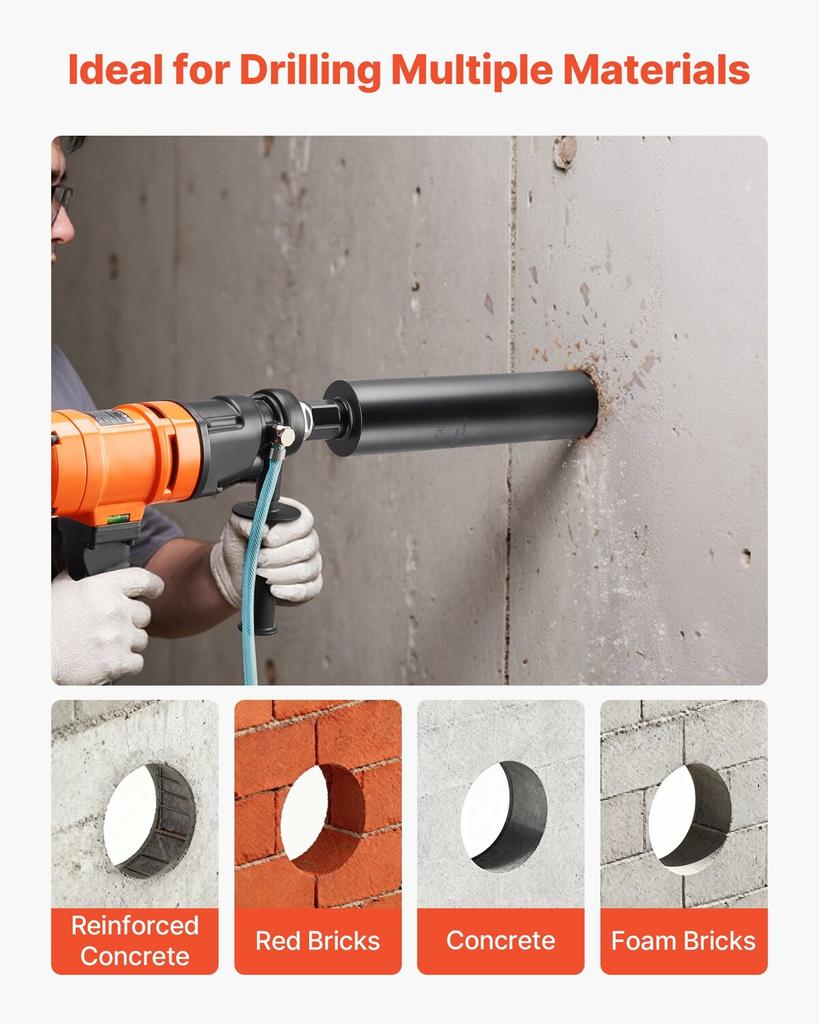 Core Drill Bit, 89 mm Diameter, 356 mm Drilling Depth, 1-1/4 in-7 Internal Thread, High-Precision Welding Technology, Wet Diamond Core Bit for