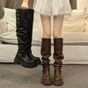 Women's Winter Studded Knee-high Boots Square Heel Round Head Middle Follow High Boots Sleeve Outdoor Leisure Fashion Shoes 2025