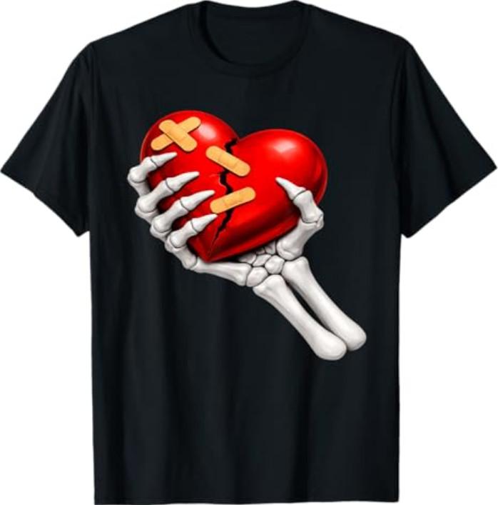 Skeleton & Heart-Broken Anti Valentine Single Awareness Day T-Shirt