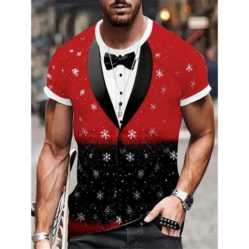 Рождественская мужская футболка с 3D-принтом, повседневные футболки с коротким рукавом, уличная мода, свитер с круглым вырезом, мужская свободная футболка