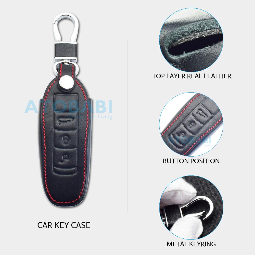 Leather Car Key Cover Bag For Porsche Macan Cayenne Panamera 911 Boxster Cayman 718 Smart Remote Control Fobs Shell Protector Case