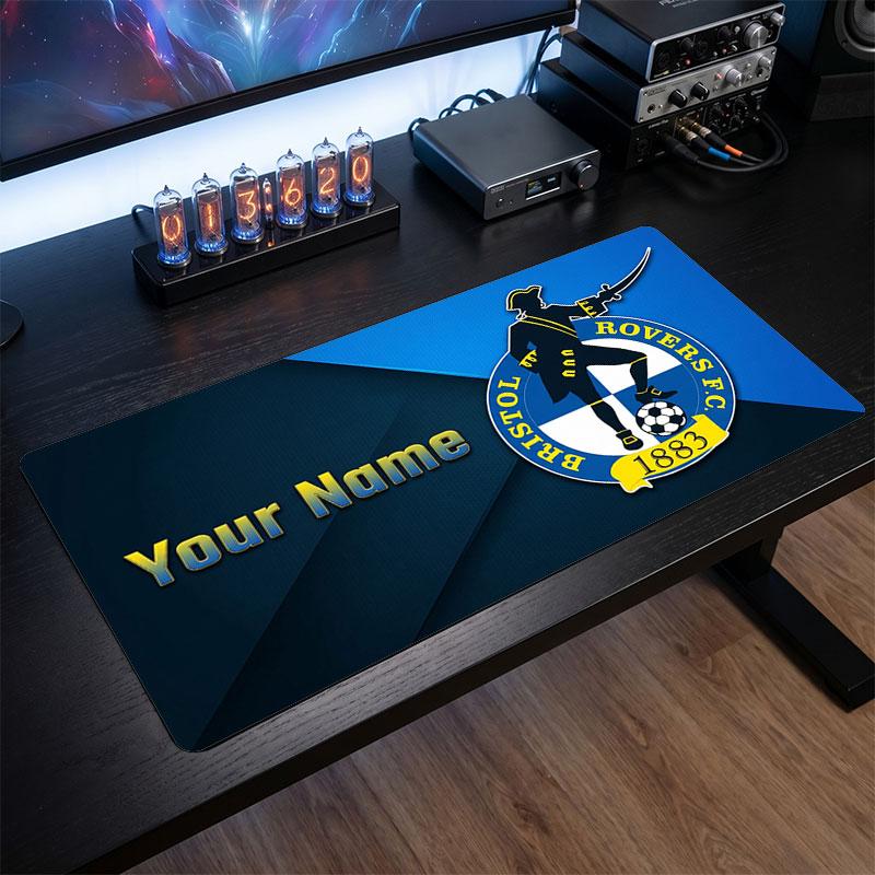 Bristol Rovers Custom Large Mouse Pad, Personalized Name Text Print, Football Logo Non‑Slip Desk Mat Gaming Gift
