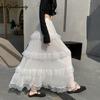 2025 Весна Лето Женская Макси Длинная Белая Юбка Высокая Талия Многослойные Оборки Юбка Принцессы Милые Романтичные Женские Кружевные Многоуровневые Юбки