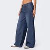 Womens Blue Washed Wide Leg Straight Cut Denim Jeans High Waist Loose Fit Casual Cotton Pant