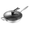 Poêle wok double face en acier inoxydable, nid d'abeille, 3 couches, antiadhésive, facile à nettoyer, pour cuisine, 34 cm (avec couvercle et oreilles)