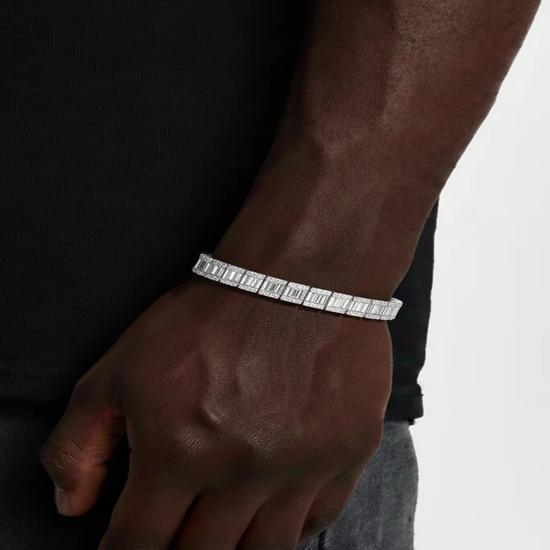 Теннисный браслет с багетными огранками из белого золота, 10 мм. Подарок для лучшего друга, на свадьбу, годовщину, день рождения, День отца, День святого Валентина для мужа.