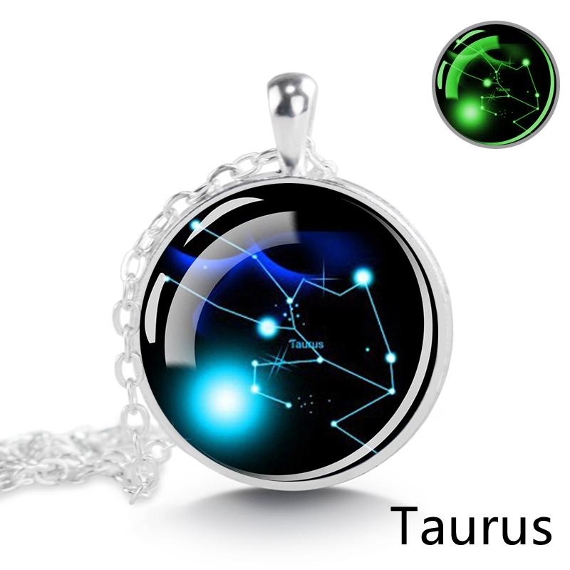 Светящееся в темноте ожерелье созвездия 12 знаков зодиака Рыбы Овен Телец Близнецы Рак Лев стеклянный кулон ожерелье