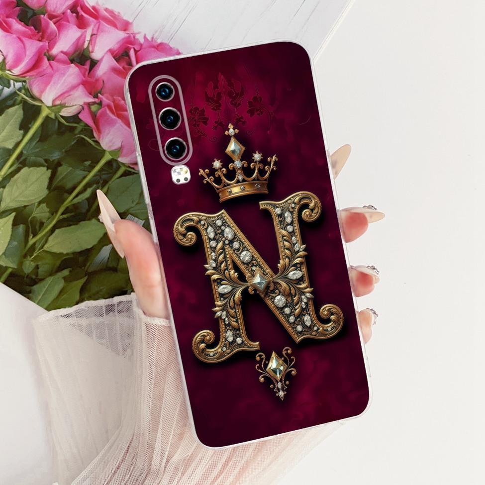 Прозрачный Чехол Для Huawei P30 ELE-L29 ELE-L09 ELE-L04 Чехол Для Huawei P30 Крутая Корона Роскошные Буквы A-Z 2D Плоский Рисунок Мягкий Корпус