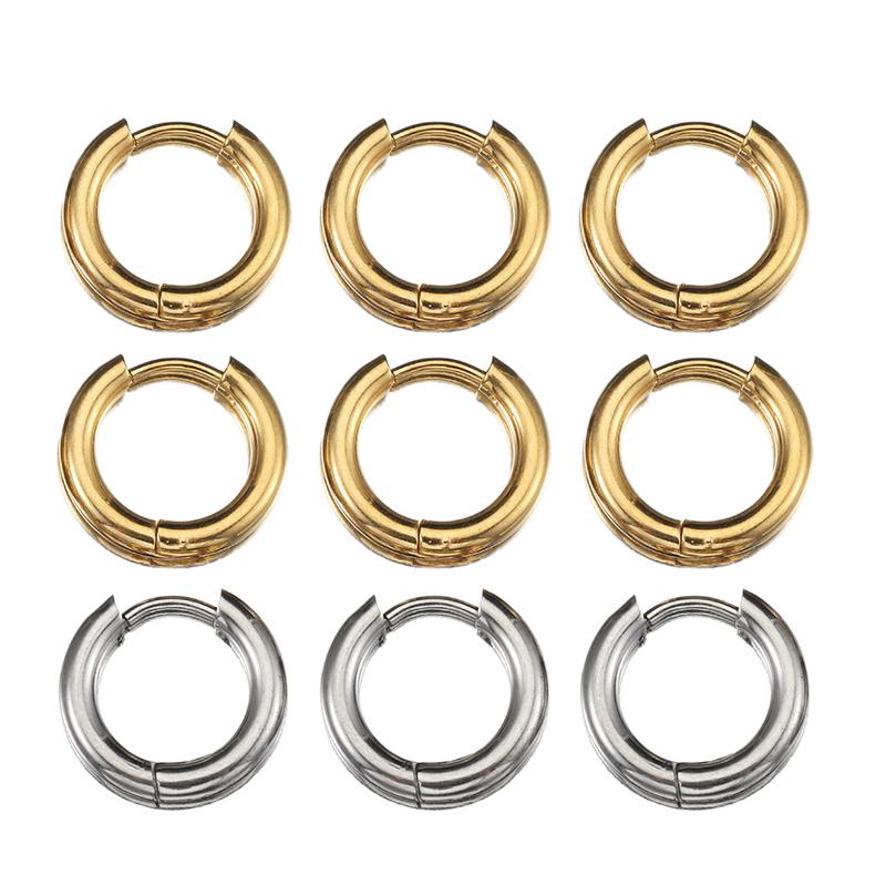 10pcs Stainless Steel Hoop Earrings Inner 8mm 12mm 18mm Women Earrings Men Punk Hiphop Bijoux Gifts Jewelry Piercing Accessories