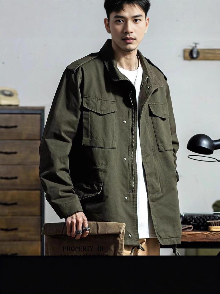 Men's Retro Heavy Duty Multi-Pocket Long Sleeve Workwear Jacket