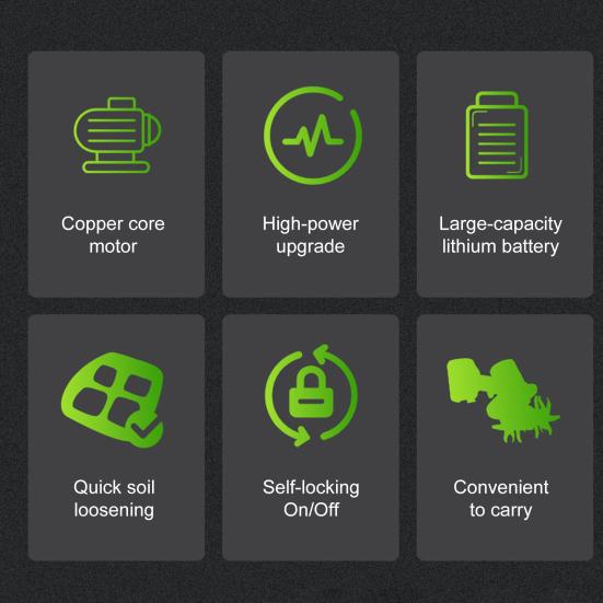 Cordless Mini Tiller Cultivator Sharp Blades High Speed Ergonomic Design Portable Battery Powered Electric Garden Tiller