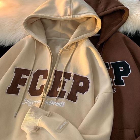 Мужское осенне-зимнее пальто с капюшоном, свободный кардиган на молнии с капюшоном и вышитыми буквами, верхняя одежда