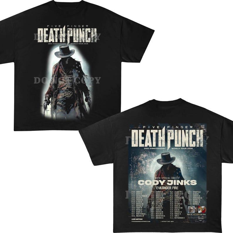 Five Finger Death Punch 20th Anniversary World Tour 2026 Hip Hop Graphic Hip Hop Unisex Shirt for Man and Woman 90s Streetwear Trendy Cotton Oversized