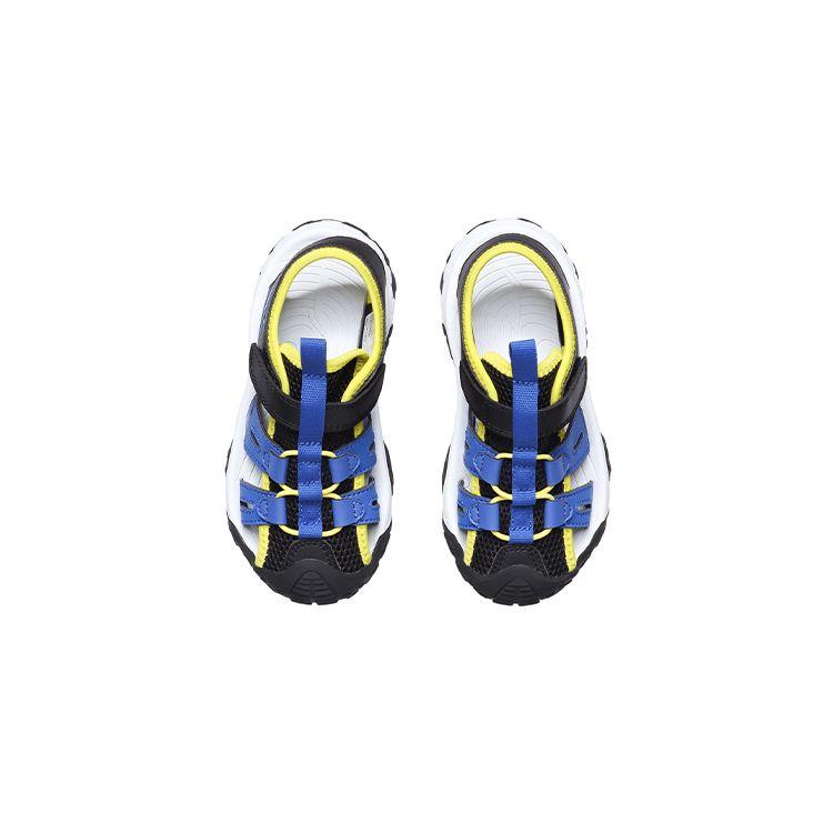 Сандалии Li Ning Kids Sports Lifestyle Series с закрытым носком на липучке и дышащими отверстиями на плоской подошве, детские сандалии черного, синего и желтого цвета YKKR028-3