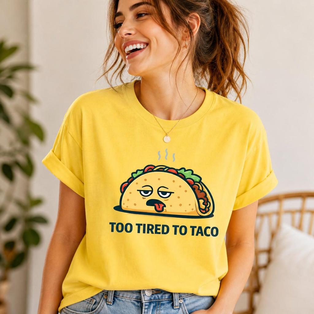 Tired Taco Shirt, Funny Food Pun Tee, Sleepy Taco Graphic, Foodie Humor T-Shirt