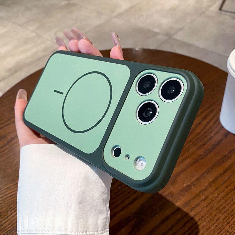 Магнитный чехол с полным покрытием, совместимый с AI-камерой, для Apple iPhone 17 Pro Max - Дизайн Color Block с ощущением кожи