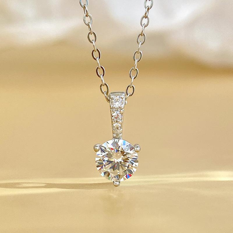 Solitaire Three Claw Zircon Moissanite Pendant Necklace with Link Chain, 925 Sterling Silver High-End Jewelry