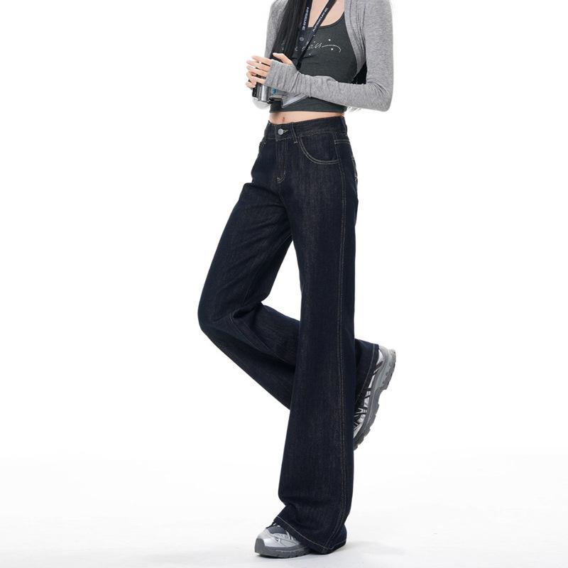 Autumn and winter new American small Spice Girl dark blue low waist micro-horn retro wide-leg thin jeans