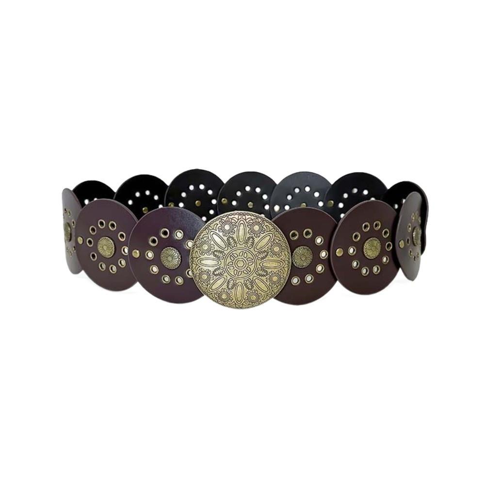 Zinc Zinc Alloy Ethnic Style Rivet Belt Y2K Disc PU Hollow Waistband Vintage Concho Wide Belt  Waist Seal