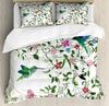 Hummingbird Duvet Cover Set King/Queen Size Small And Cute Tropical Bird Yellow Flower Green Leaves  Bedding Set Women