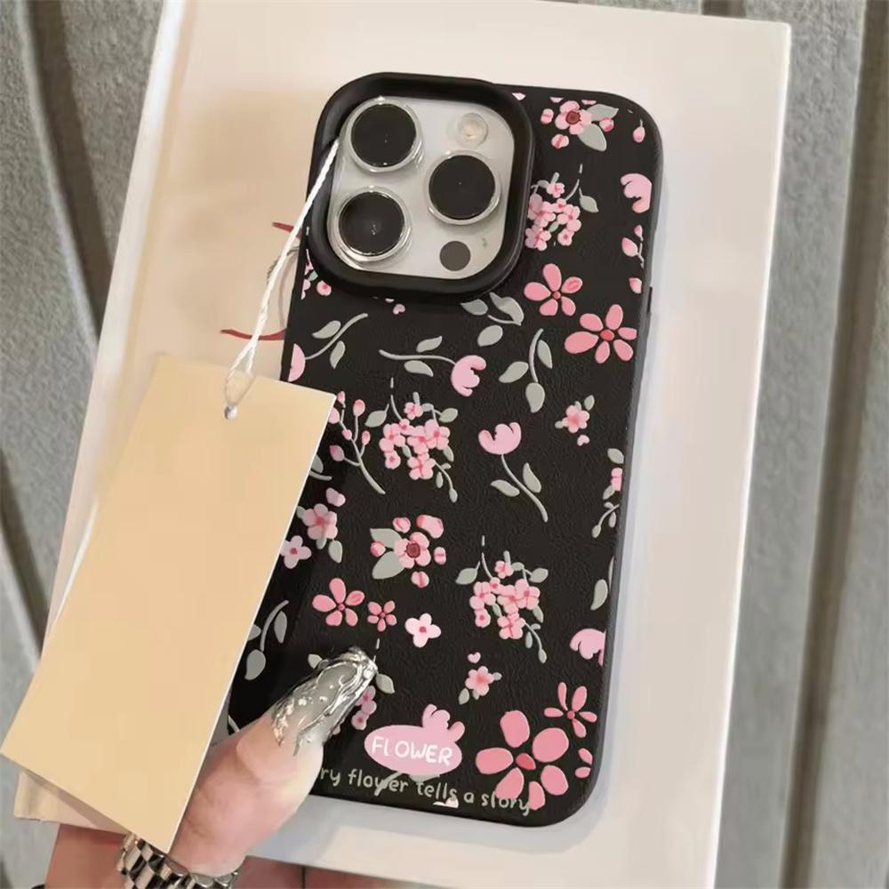 Милый Цветной Чехол для Телефона с Цветочным Принтом Для iPhone 17 16 15 14 13 12 11 Pro Max Мягкая Ударопрочная Крышка с Текстурой Кожи