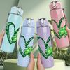 1PC Green Four Leaf Clover Heart Print 750ml Color Plastic Sports Water Bottle Leakproof Flip Straw Lid Suitable for Sports Office Home Use