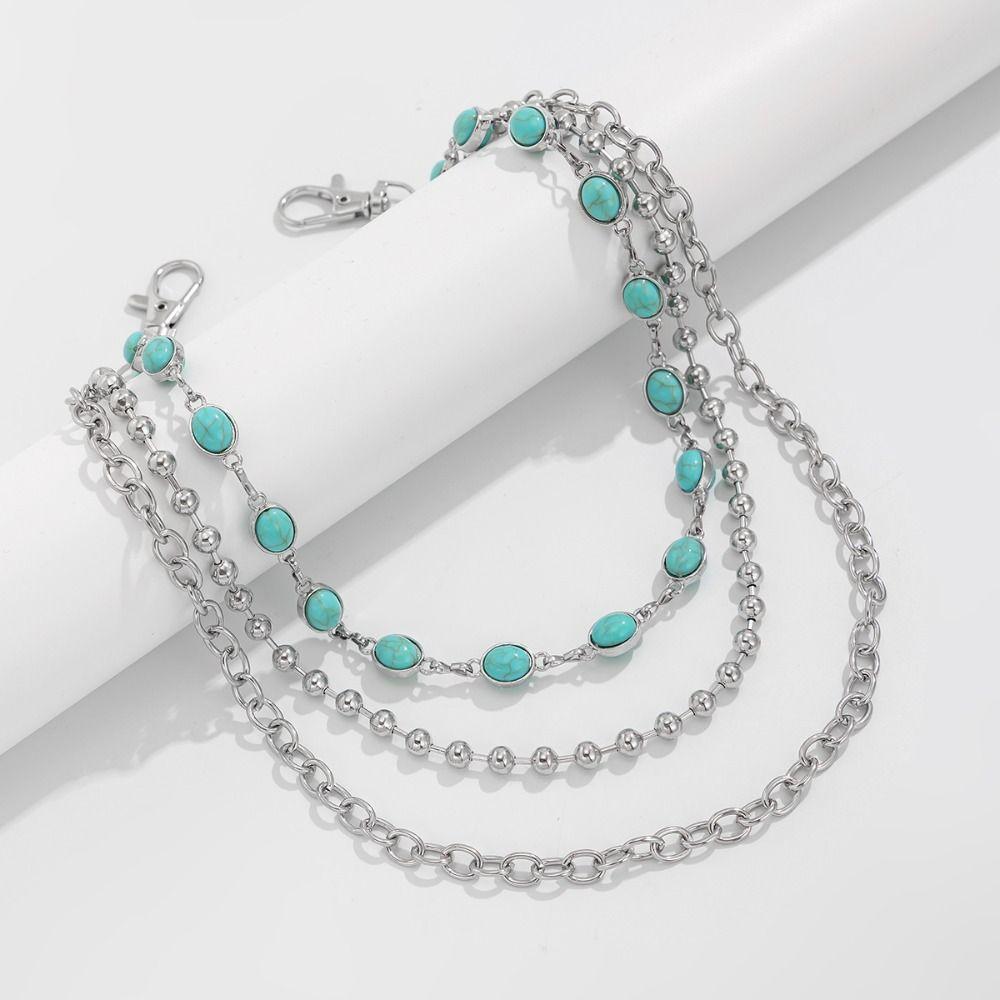 Turquoise Pearl Waist Chain Tassel Pants Chain Goth Punk Belt Chain  Male